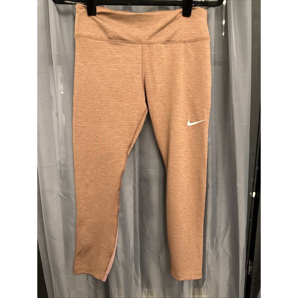 Nike Dri-Fit Leggings Womens Medium Brown Heathered Mesh Zipper Pocket Crop